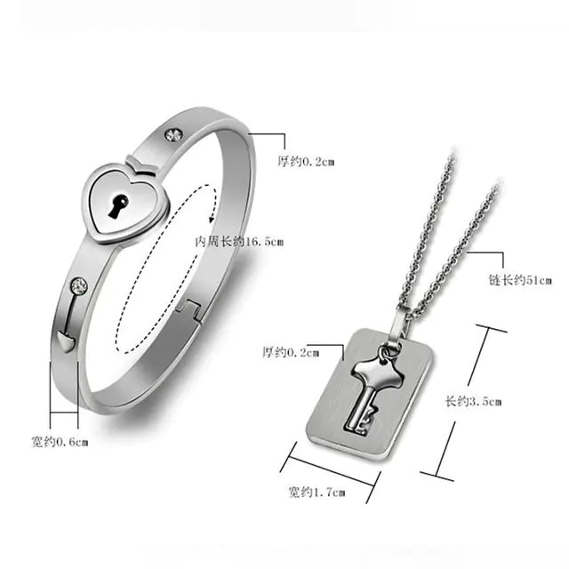 Stainless Steel Love Heart Lock Bangle Bracelet - GlimmaStyle