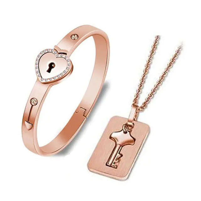 Stainless Steel Love Heart Lock Bangle Bracelet - GlimmaStyle