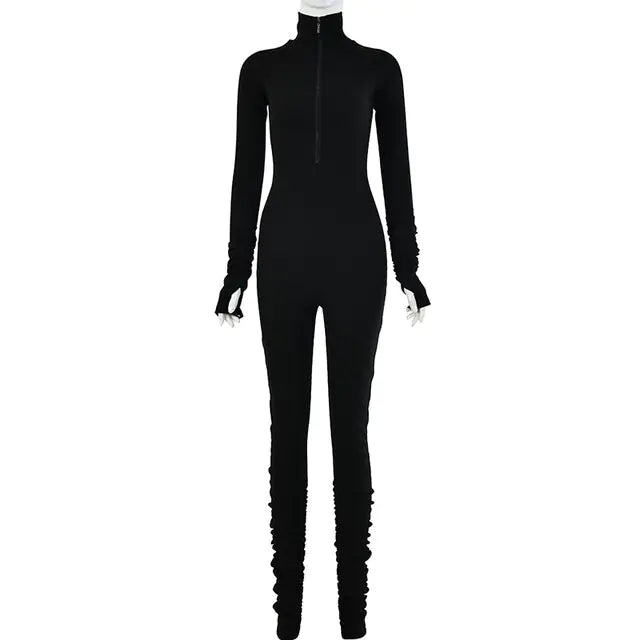 Turtleneck Gloved Sleeve Jumpsuits - GlimmaStyle