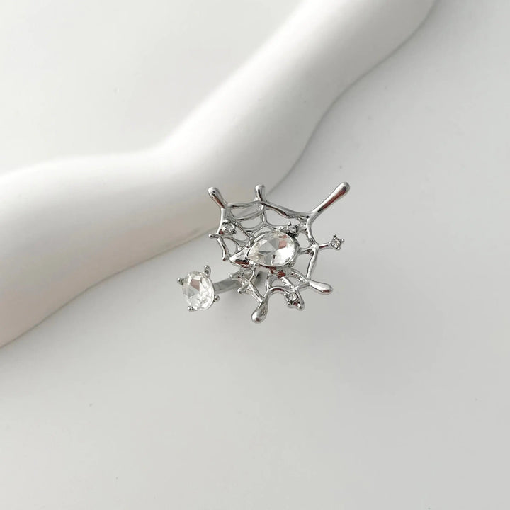 Spider Web Silver Color Ring - GlimmaStyle