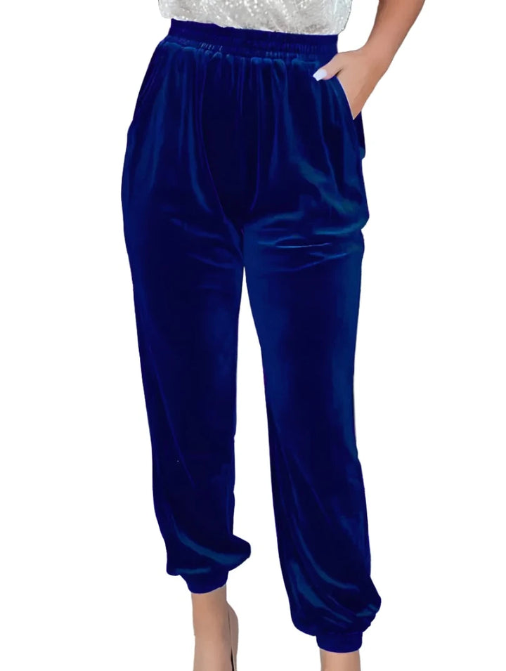 Velvet Trousers Straight Leg Elastic Waist - GlimmaStyle