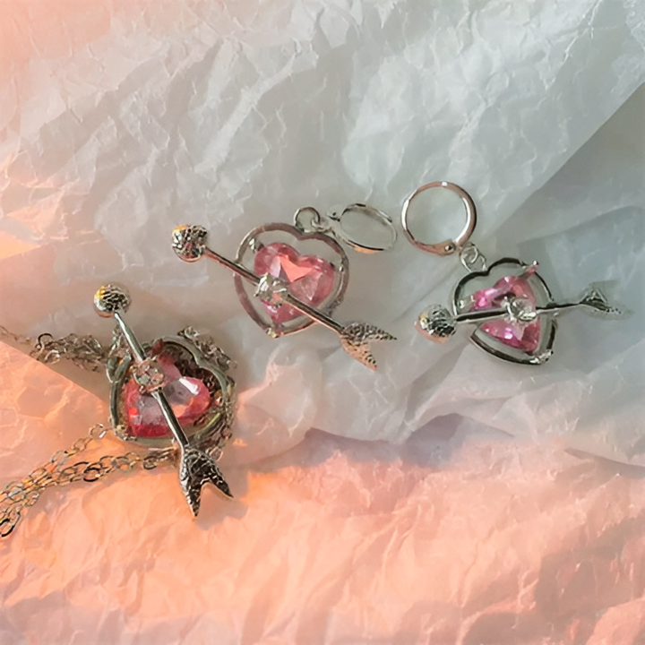 Cupid Heart Necklace and Earrings - GlimmaStyle