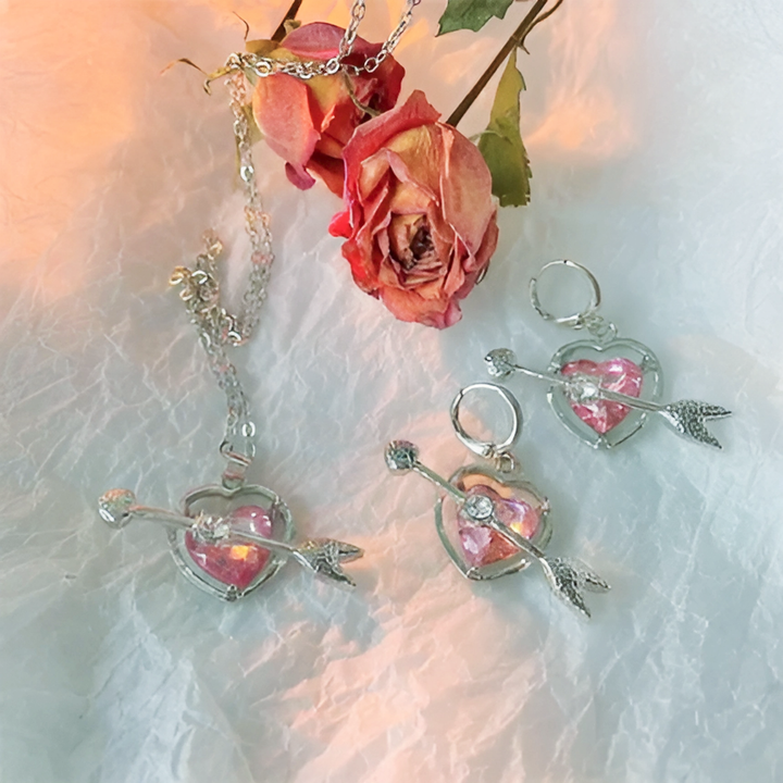 Cupid Heart Necklace and Earrings - GlimmaStyle