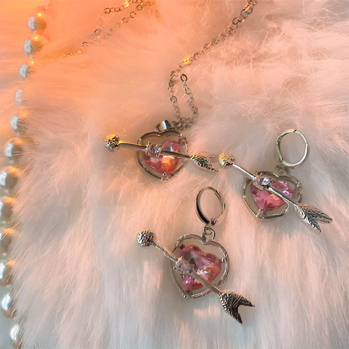 Cupid Heart Necklace and Earrings - GlimmaStyle