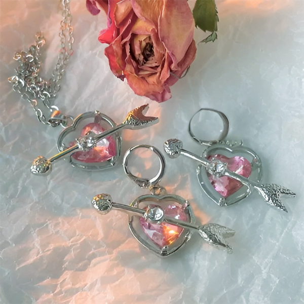 Cupid Heart Necklace and Earrings - GlimmaStyle