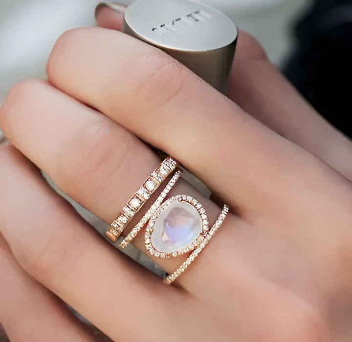 Double Band Moonstone Ring - GlimmaStyle