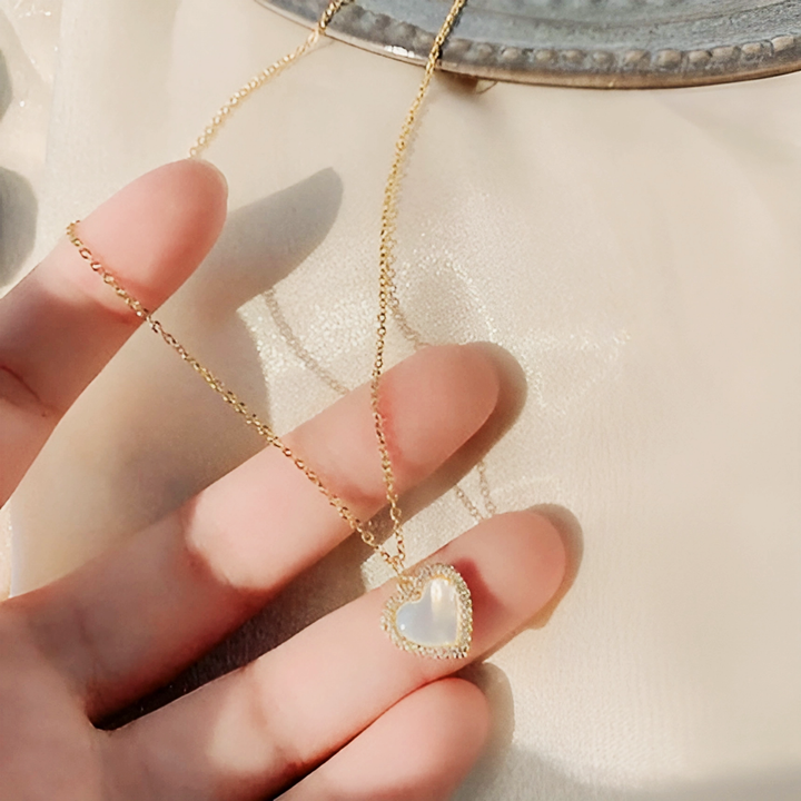 Gold Heart Shaped Opal Necklace - GlimmaStyle