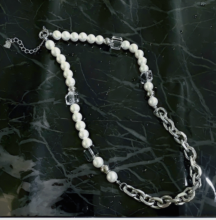 Industrial Pearl & Chain Necklace - GlimmaStyle