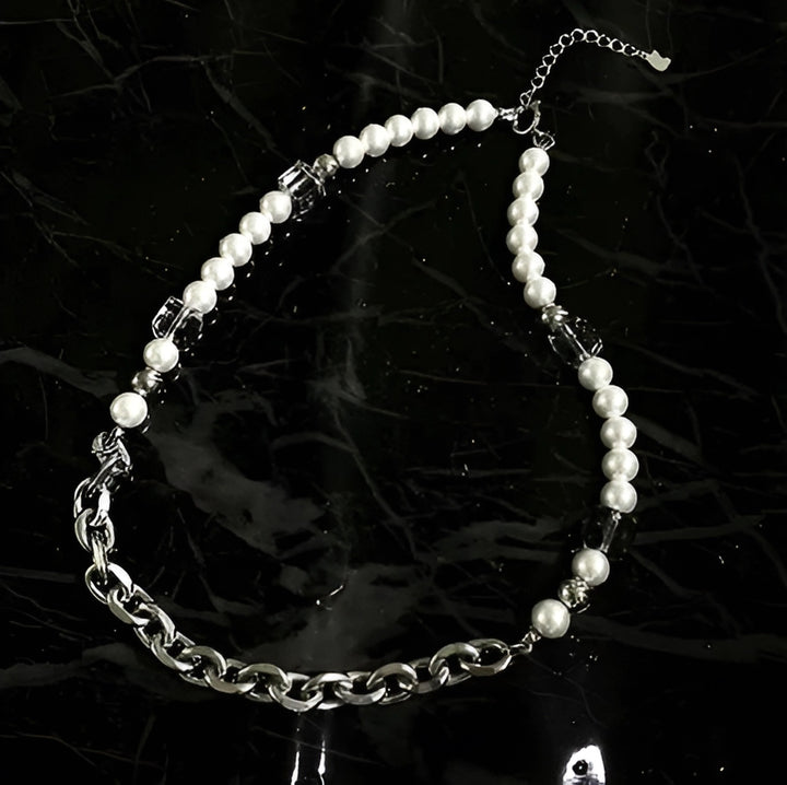 Industrial Pearl & Chain Necklace - GlimmaStyle