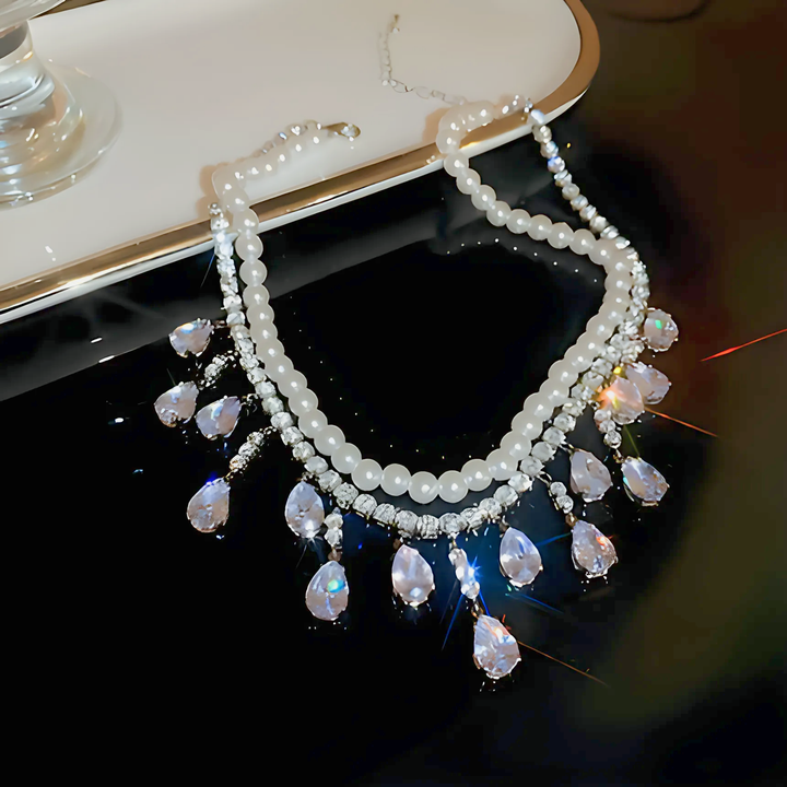 Luxury Pearl Tassel Crystal Necklace - GlimmaStyle