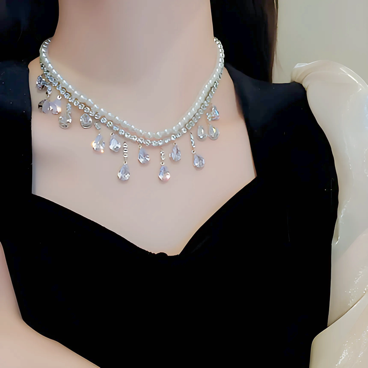 Luxury Pearl Tassel Crystal Necklace - GlimmaStyle