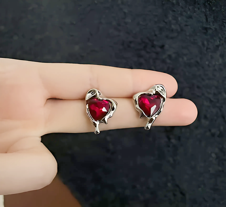 Molten Metal Red Crystal Love Earrings - GlimmaStyle