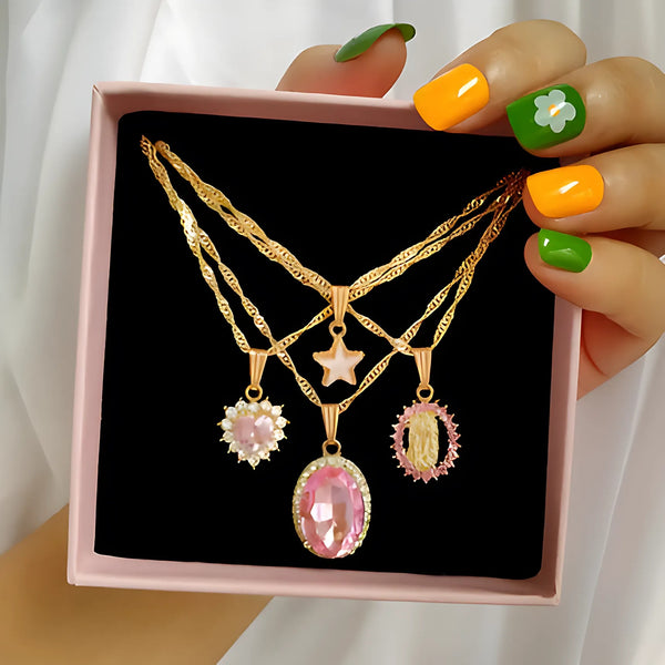 Multi-layer Pink Heart Crystal Necklaces - GlimmaStyle