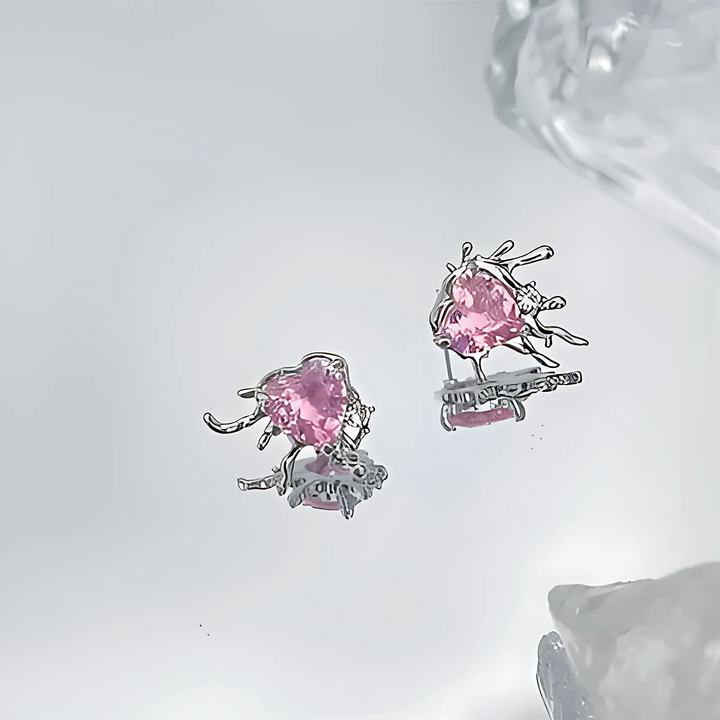 Pink Crystal Heart Aesthetic Earrings - GlimmaStyle