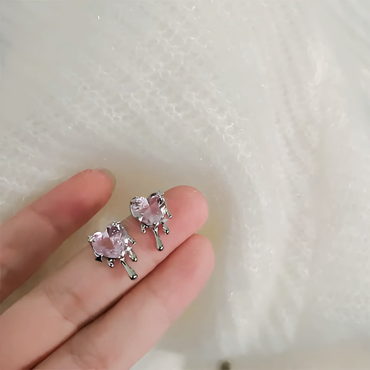 Pink Crystal Heart Aesthetic Earrings - GlimmaStyle