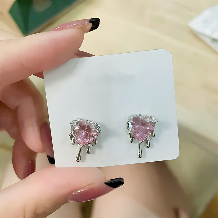 Pink Crystal Heart Aesthetic Earrings - GlimmaStyle