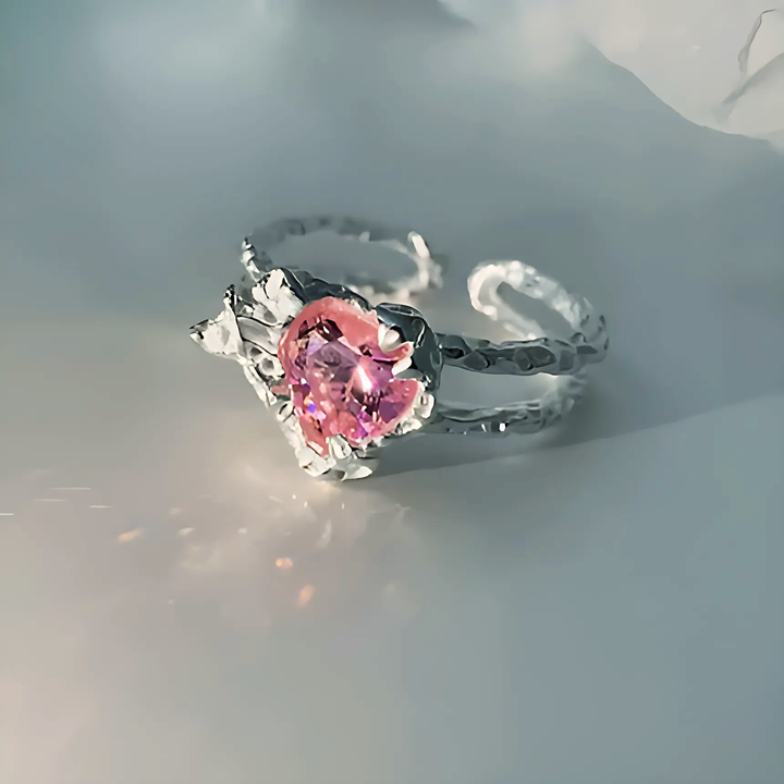 Pink Crystal Irregular Heart Ring - GlimmaStyle