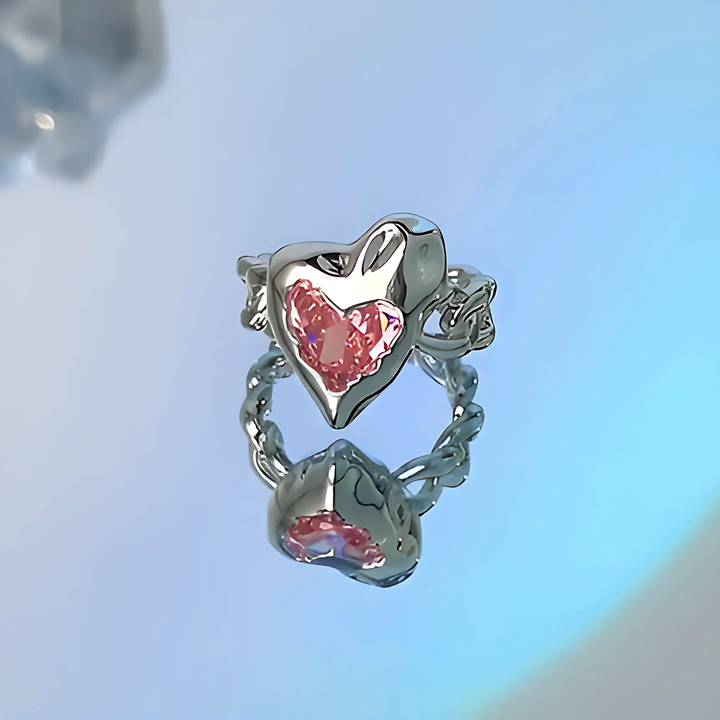 Pink Crystal Irregular Heart Ring - GlimmaStyle