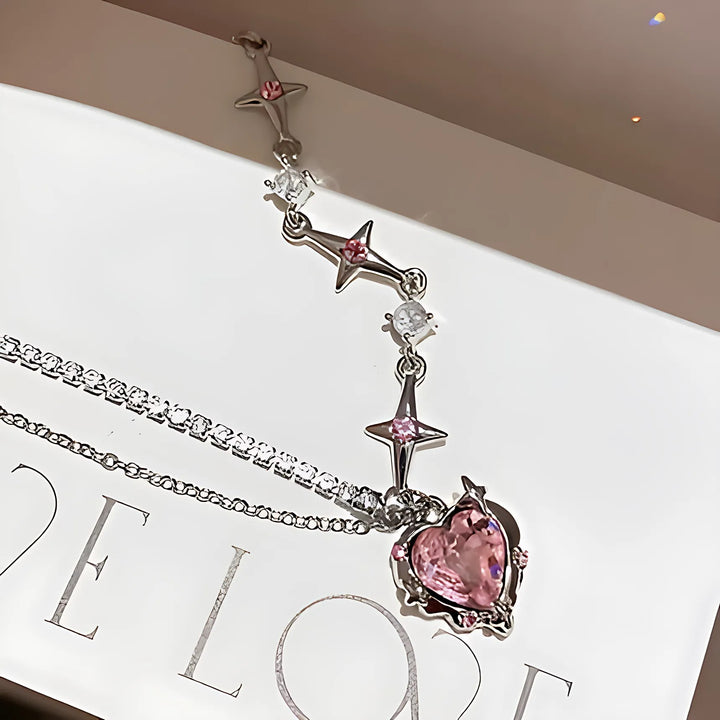 Sweet Pink Heart Crystal Necklace - GlimmaStyle