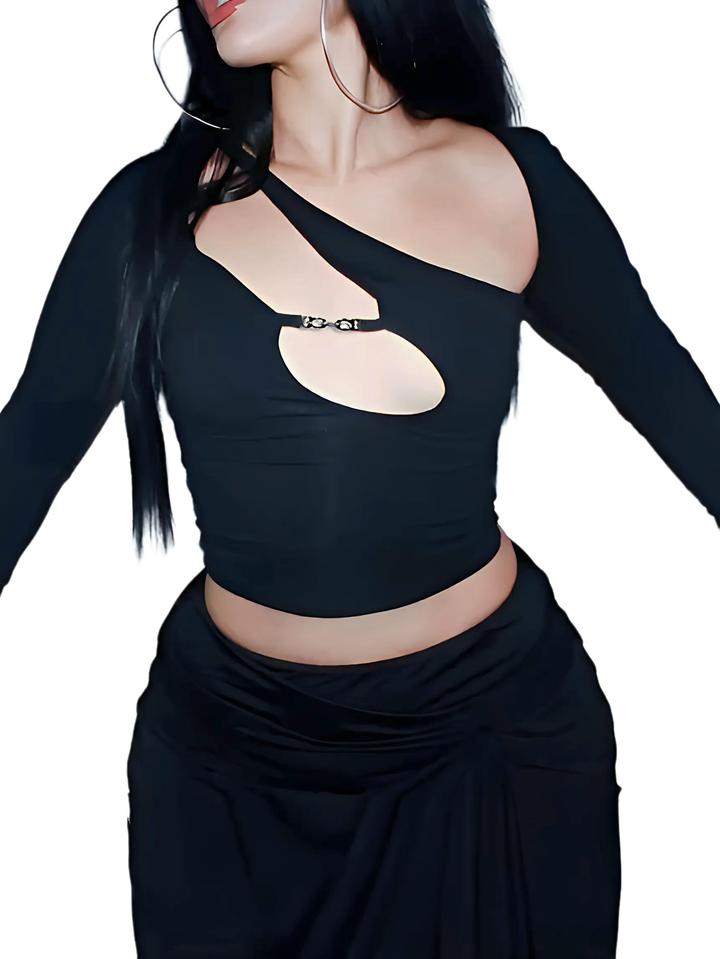 Asymmetric Collar Crop Top - GlimmaStyle