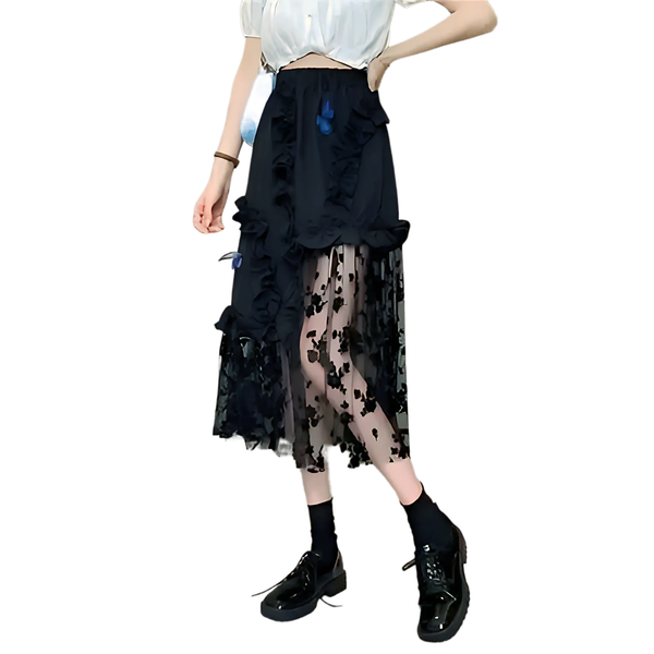 Black Lace Patchwork Skirt - GlimmaStyle