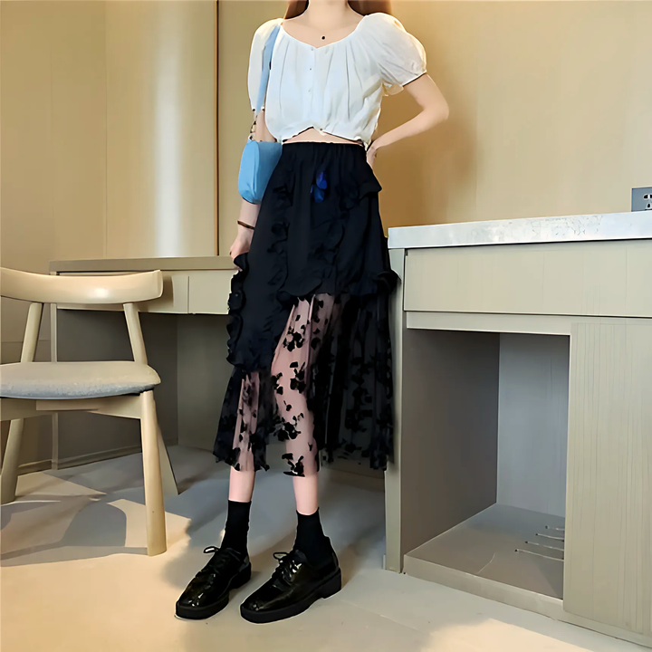 Black Lace Patchwork Skirt - GlimmaStyle