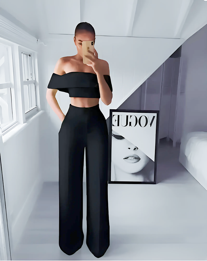 Cropped Top + Long Trousers Set - GlimmaStyle