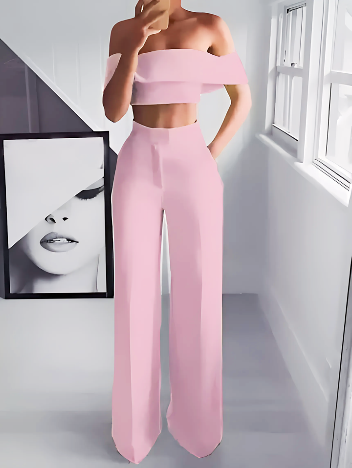 Cropped Top + Long Trousers Set - GlimmaStyle