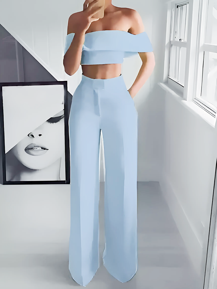 Cropped Top + Long Trousers Set - GlimmaStyle