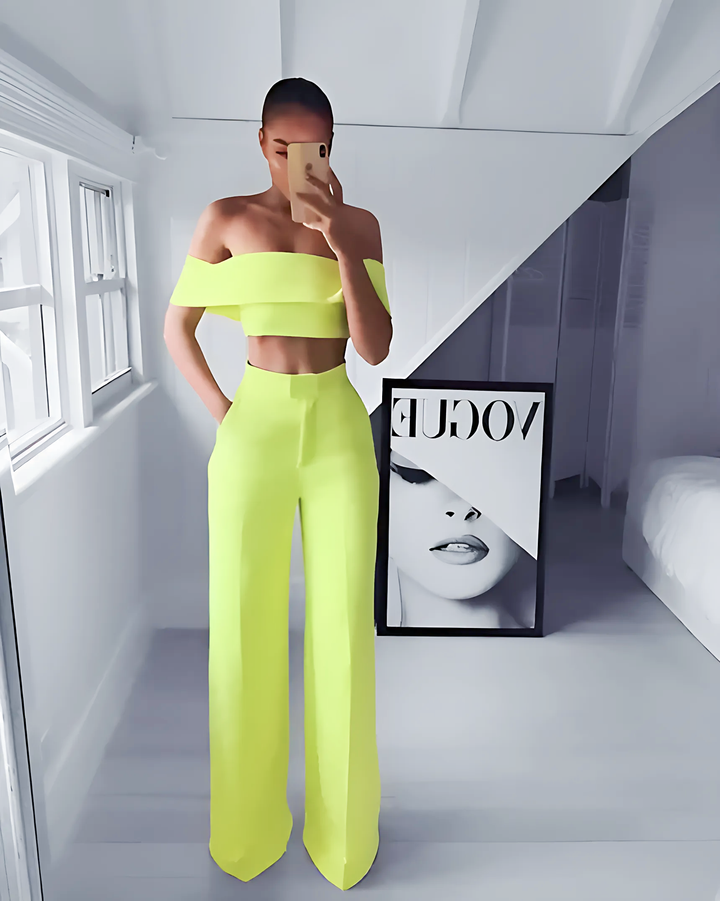 Cropped Top + Long Trousers Set - GlimmaStyle