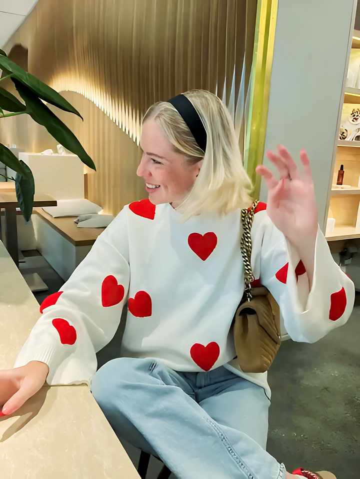 Embroidered Red Heart Sweater - GlimmaStyle