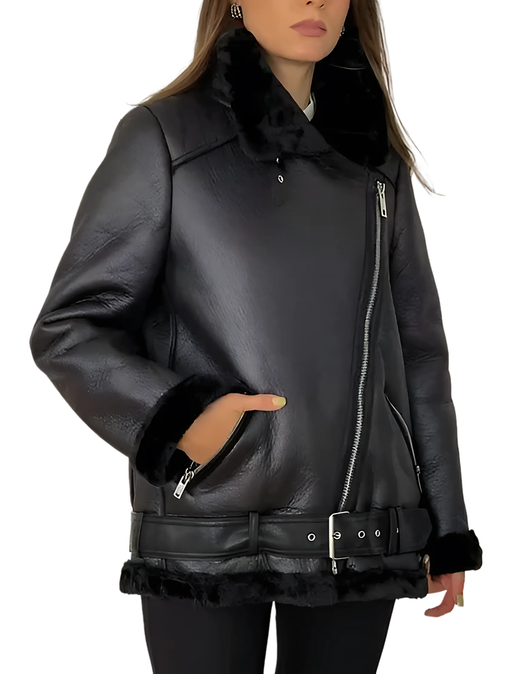 High Quality Woman's Faux Leather Fur Coat - GlimmaStyle