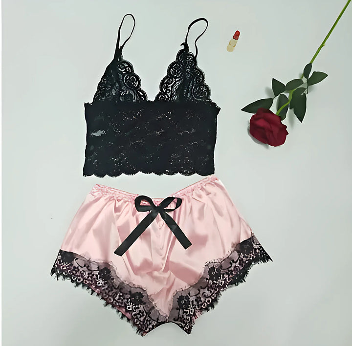 Lace Satin Sleepwear Set - GlimmaStyle