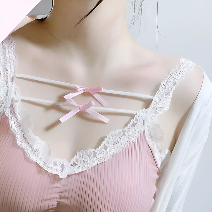 Lace Trim Pink Crop Top - GlimmaStyle