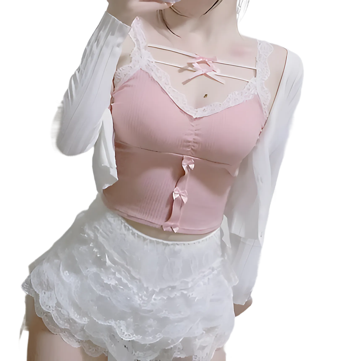 Lace Trim Pink Crop Top - GlimmaStyle