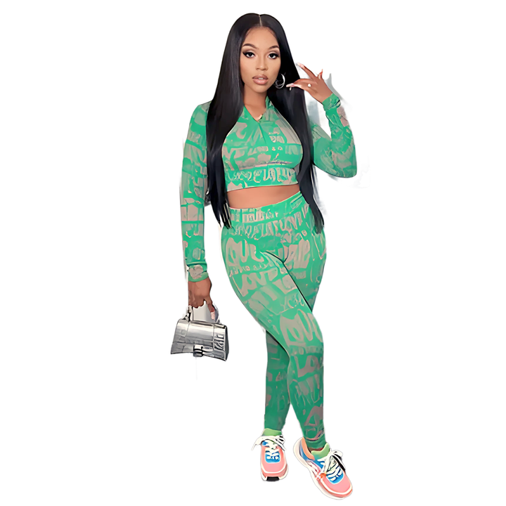 Letter Print Tracksuit Two Piece Set - GlimmaStyle