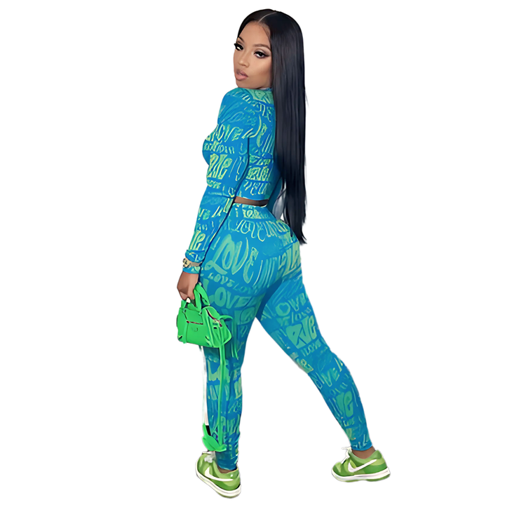 Letter Print Tracksuit Two Piece Set - GlimmaStyle