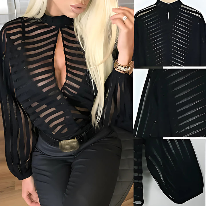 Mesh Net Long Sleeve Blouse - GlimmaStyle