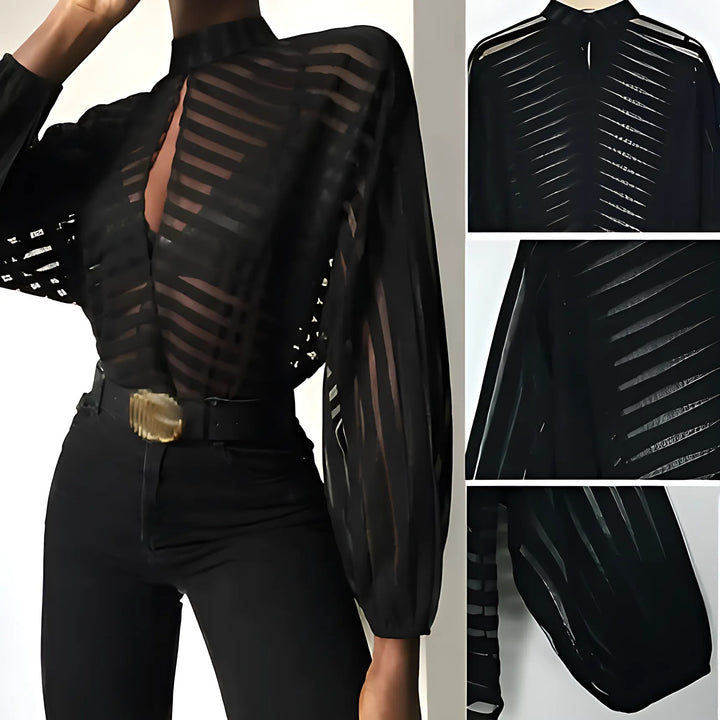 Mesh Net Long Sleeve Blouse - GlimmaStyle