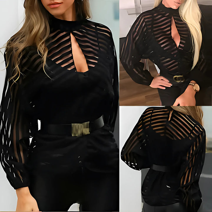 Mesh Net Long Sleeve Blouse - GlimmaStyle