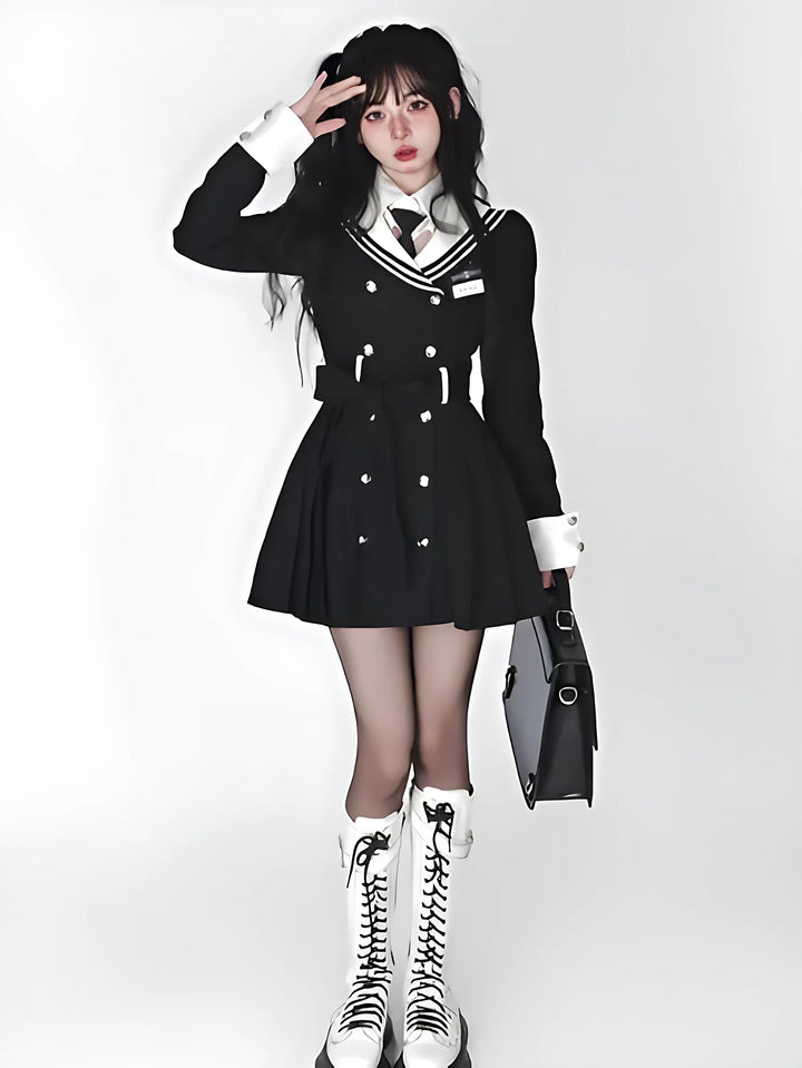 Navy Collar Korean Style Mini Dress - GlimmaStyle