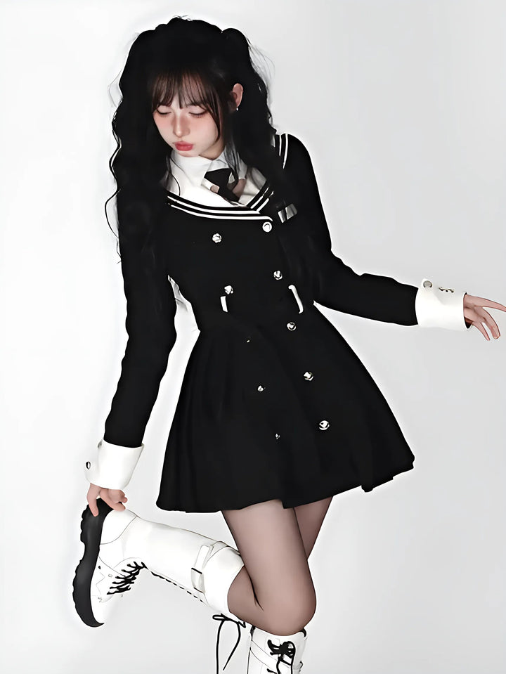 Navy Collar Korean Style Mini Dress - GlimmaStyle