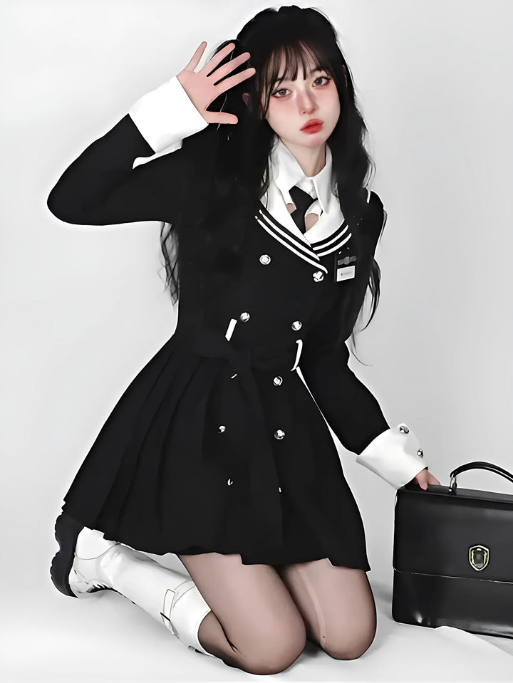 Navy Collar Korean Style Mini Dress - GlimmaStyle