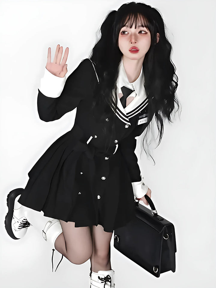 Navy Collar Korean Style Mini Dress - GlimmaStyle