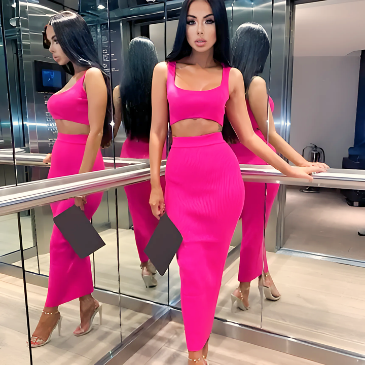 Neon Color Sexy Ribbed Dress Set - GlimmaStyle