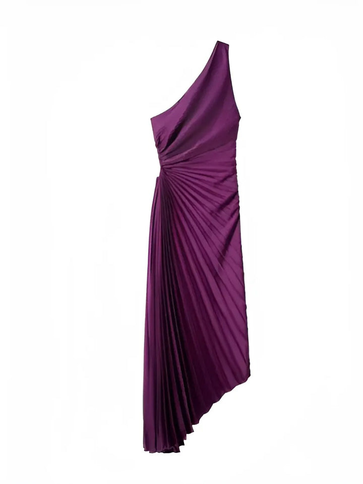 One Shoulder Pleated Maxi Dress - GlimmaStyle