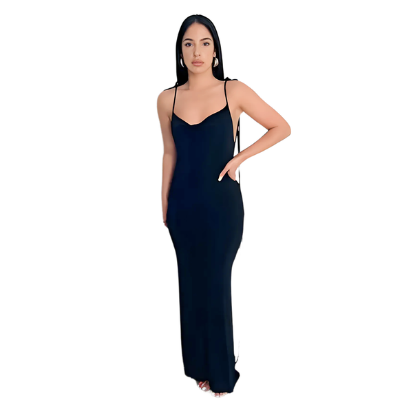 Open Back Slim Cami Strap Long Dresses - GlimmaStyle