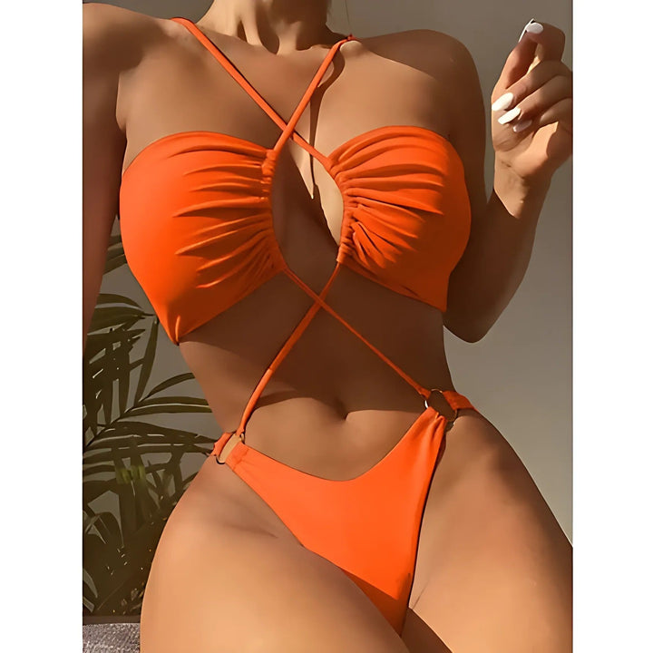 Sexy Cross Halter One Piece Swimsuit - GlimmaStyle