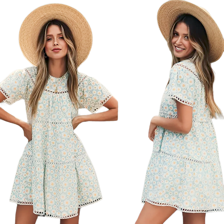 Short Sleeve Summer Floral Dress - GlimmaStyle