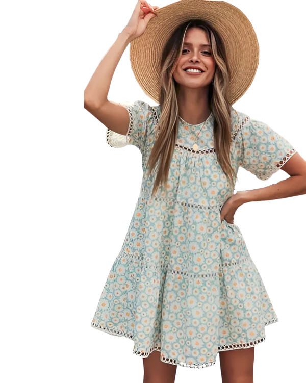 Short Sleeve Summer Floral Dress - GlimmaStyle